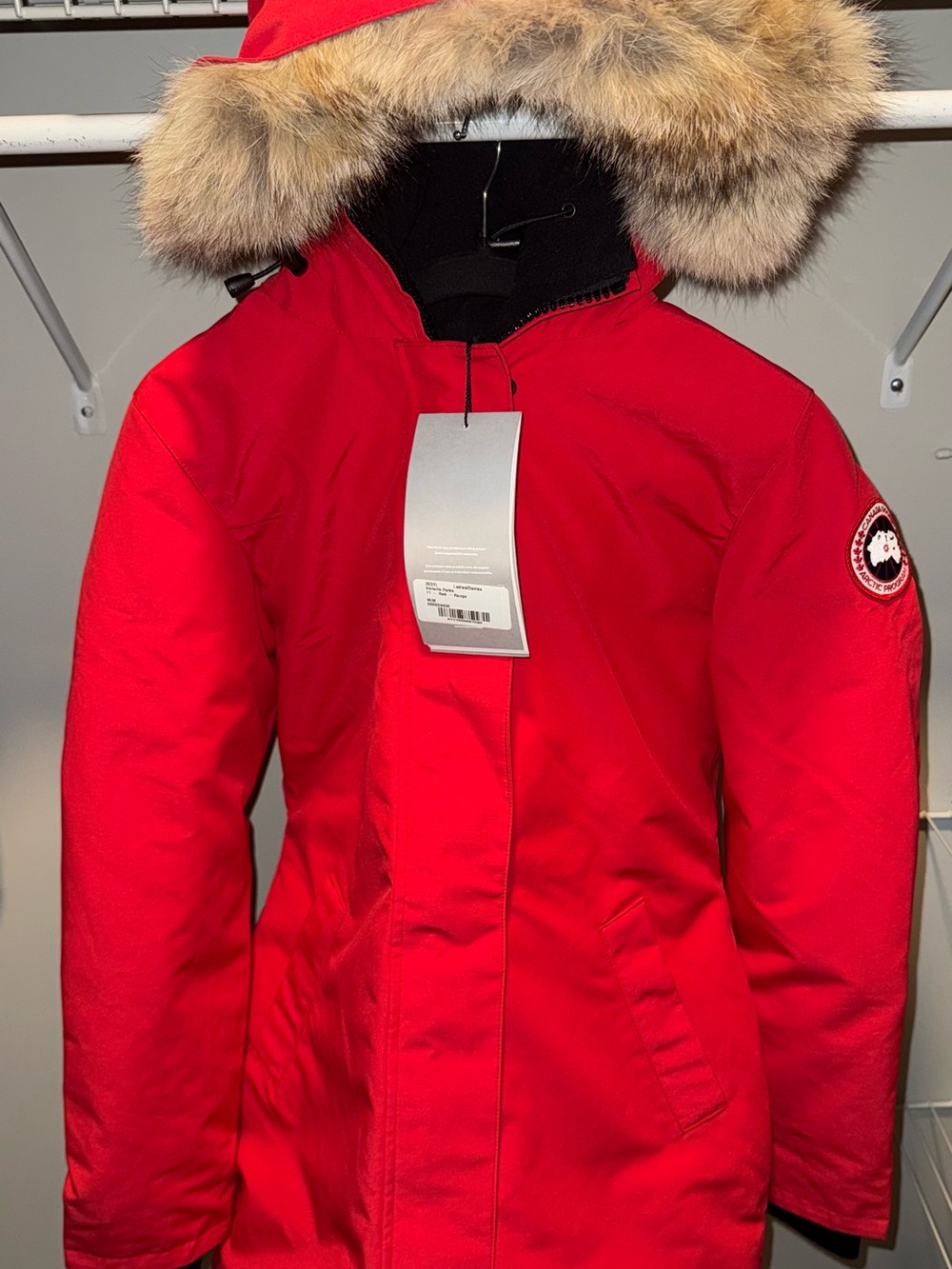 Canada Goose Bright Red Women's Parka with Fur-Trim Hood